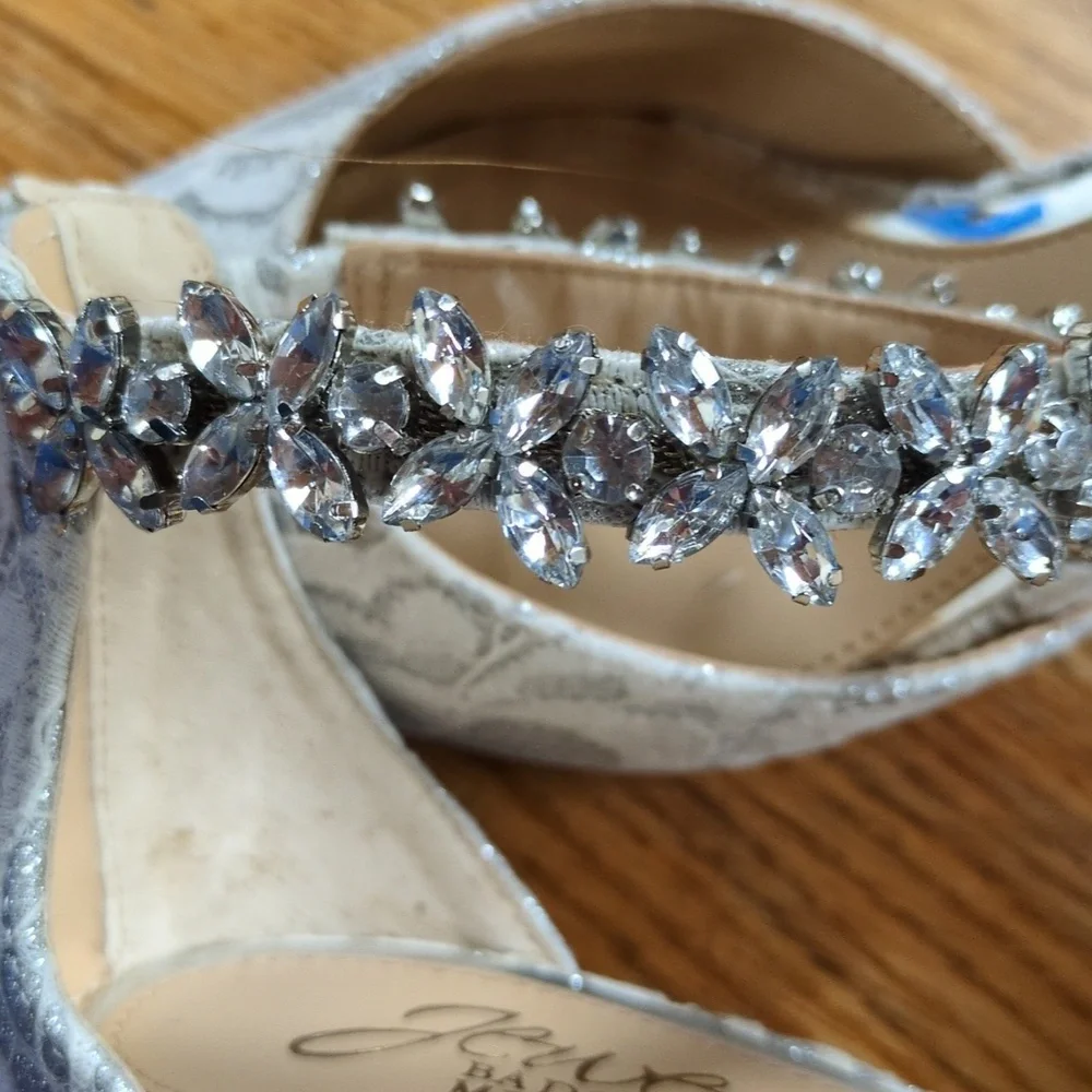 Jewel Badgley Mischka Lace d'Orsay Heels with Crystal Ankle Strap Size 6 Wedding - Picture 11 of 14